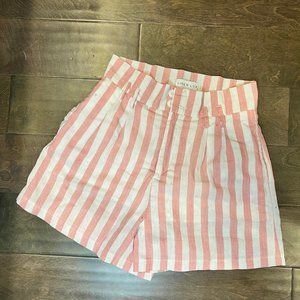 Linen Lux - Pink & White Striped High Waisted Shorts - Size Small